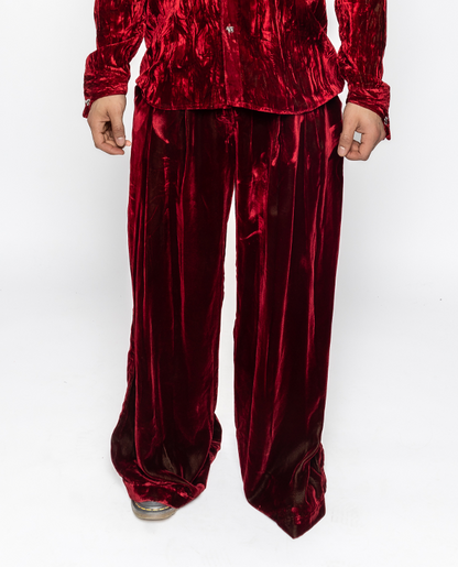 River -  Wide Palazzo Trousers in Red Velvet