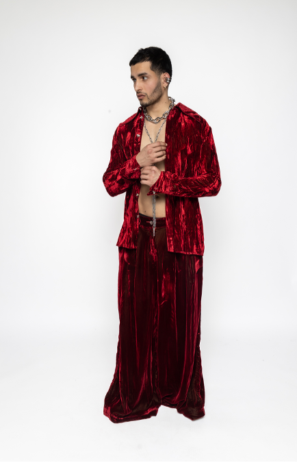 River -  Wide Palazzo Trousers in Red Velvet