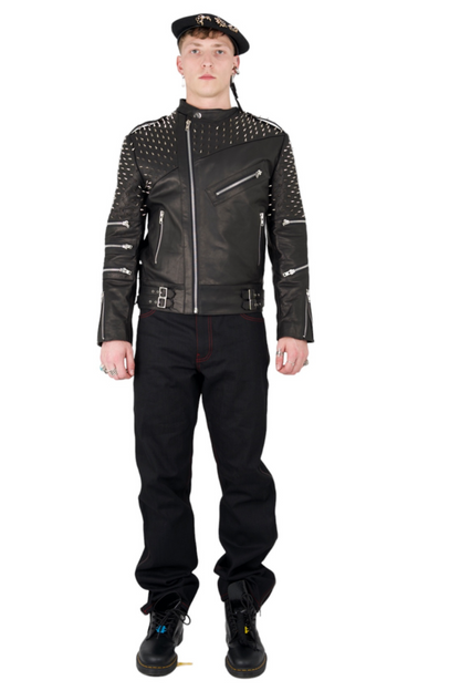 Black Leather Studded Biker Jacket