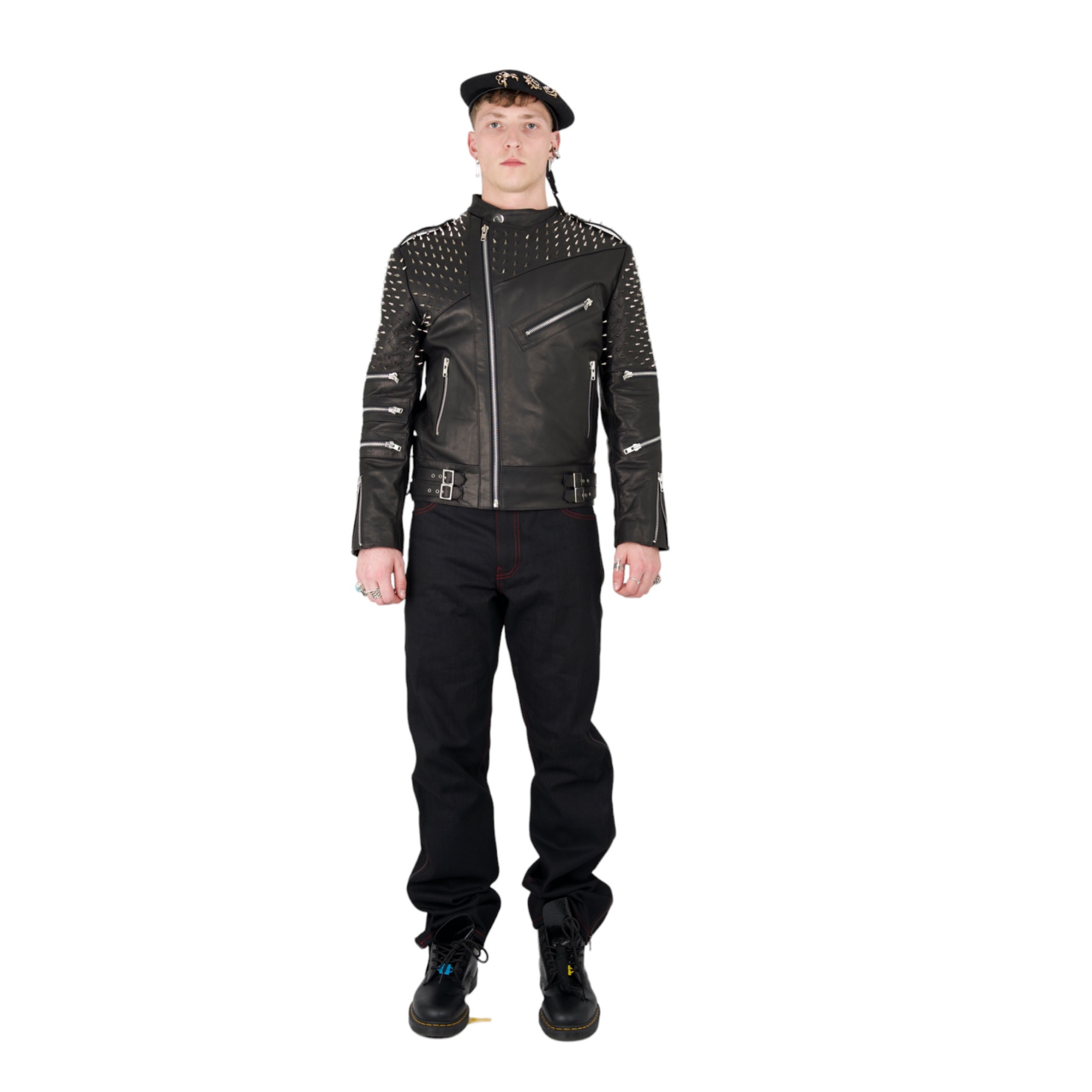 Nominal London Black Leather Studded Biker Jacket - Masculine Style