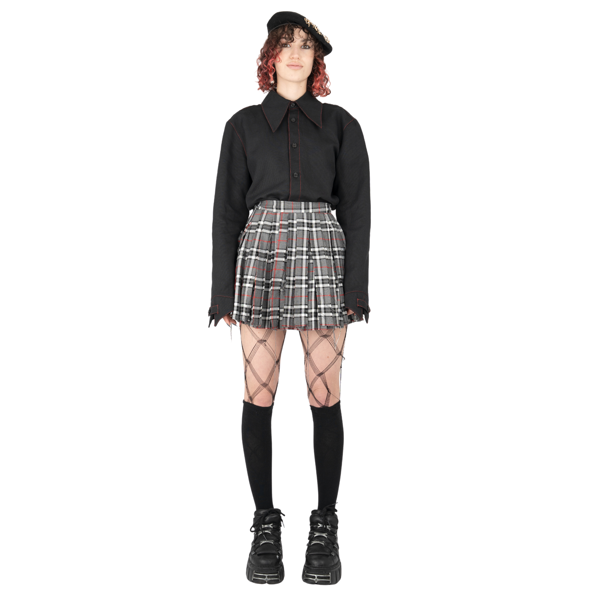 Double-layer Distressed Tartan Skirt - The Nominal School of Defiance - Feminine Styling