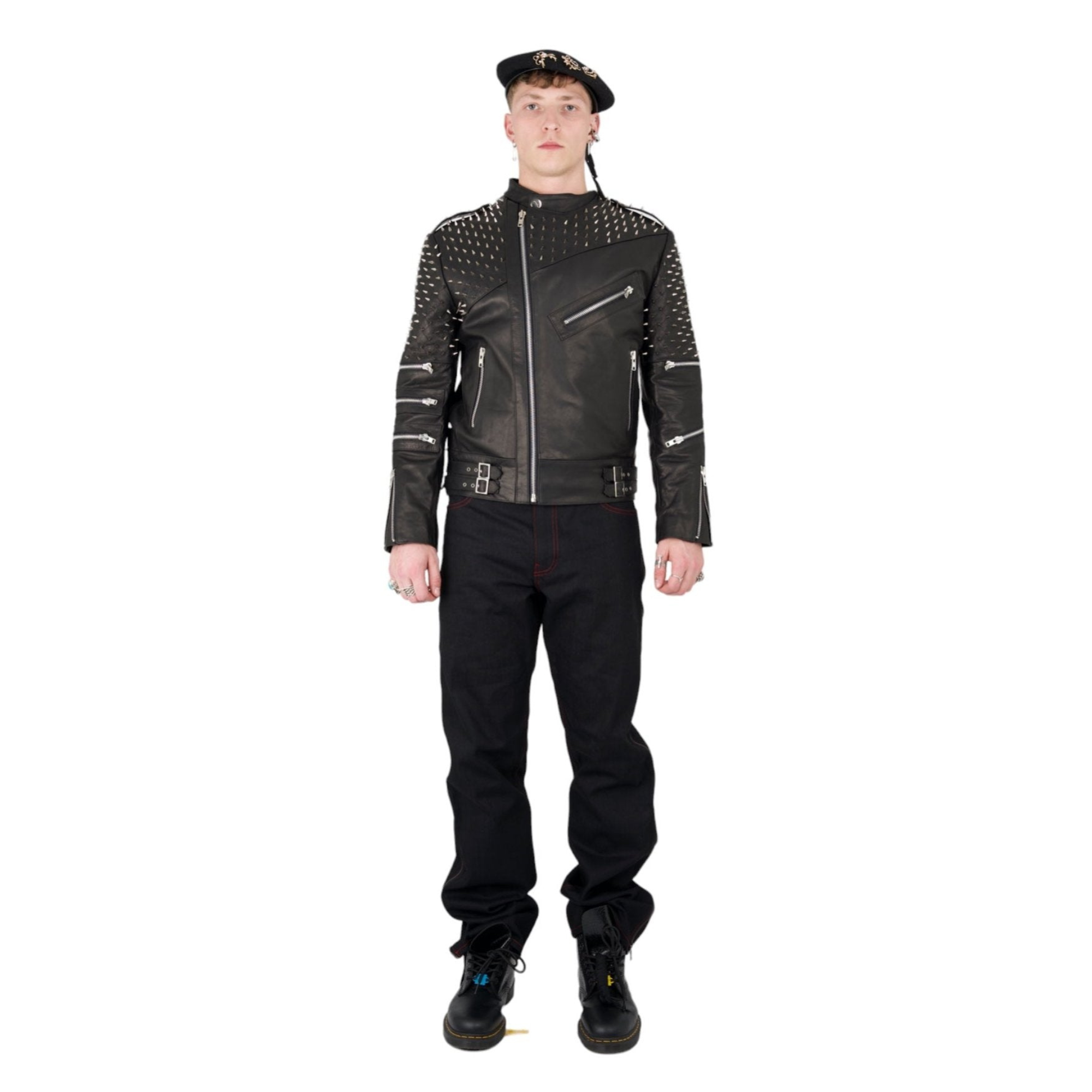 Nominal London Black Leather Studded Biker Jacket - Masculine Style