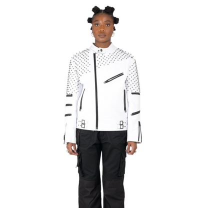 Nominal London White Leather Studded Biker Jacket