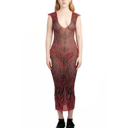 3D Latex Maxi Dress  Red