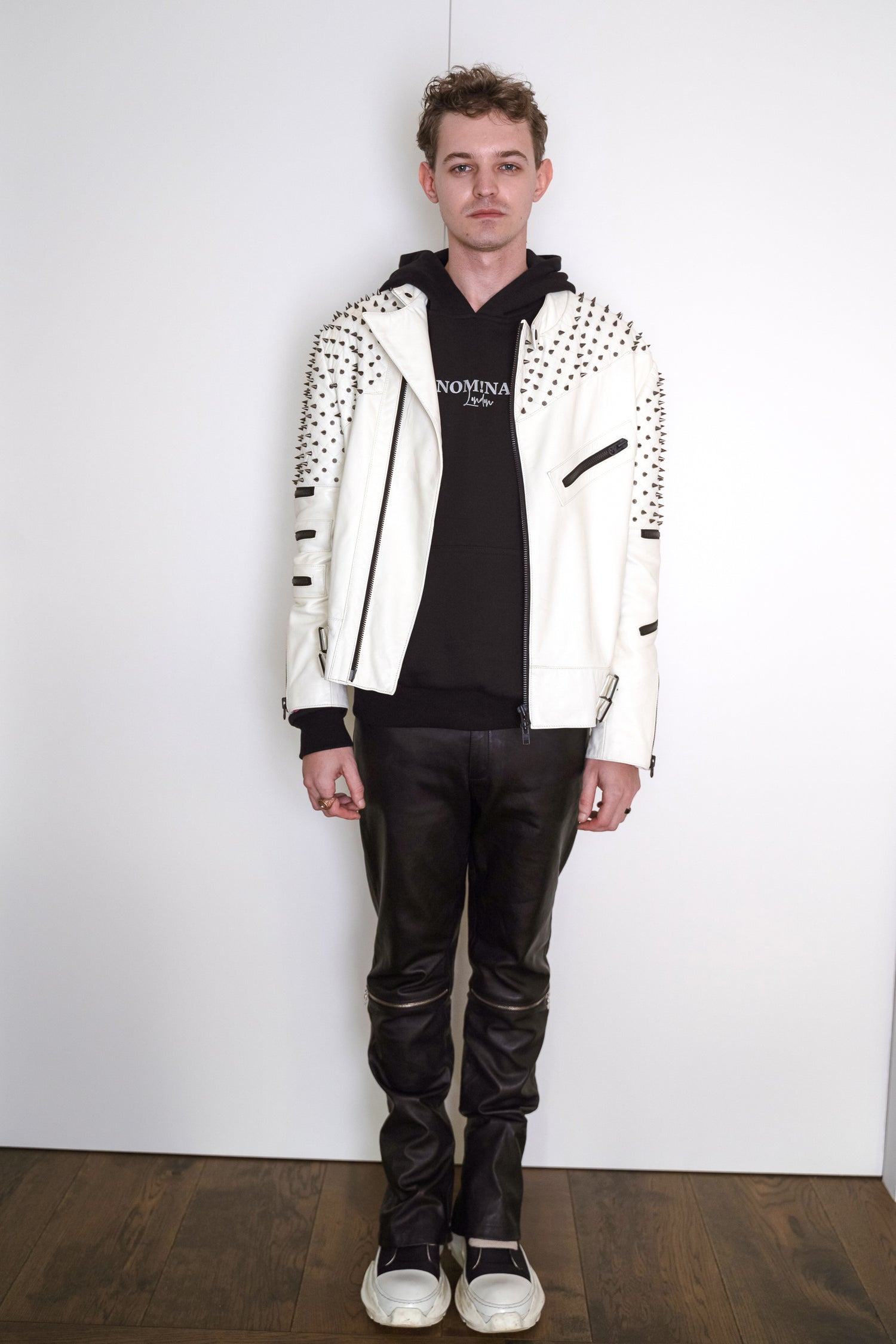 Nominal London White Leather Studded Biker Jacket