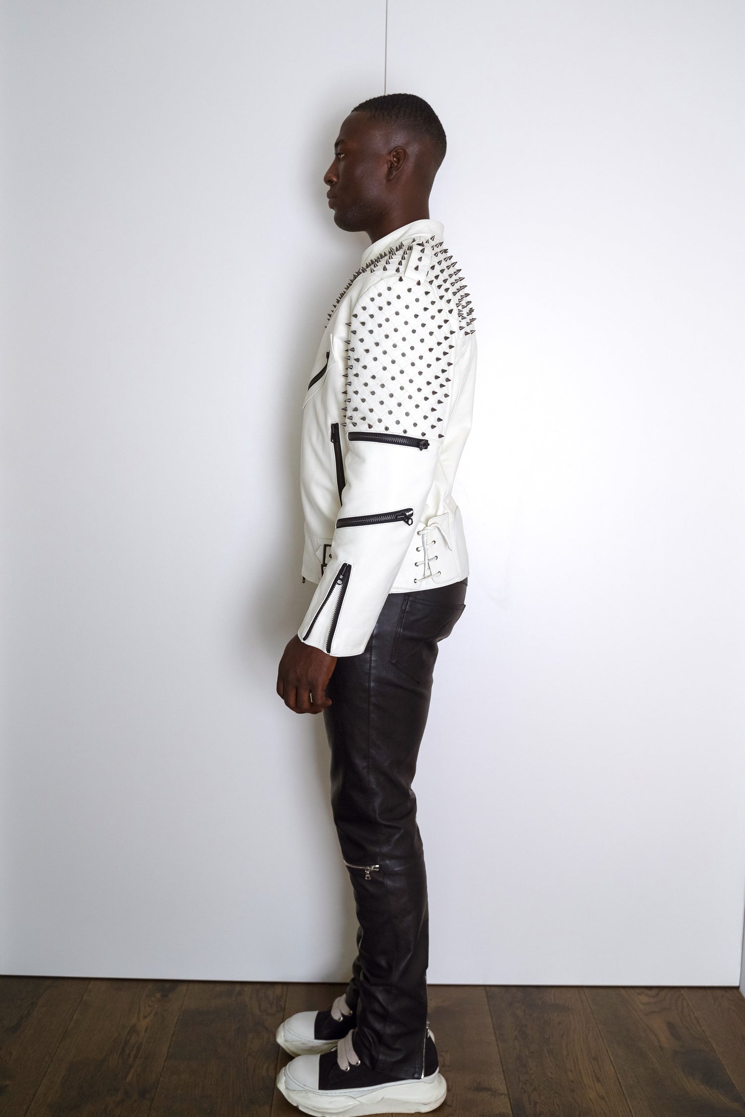 Nominal London White Leather Studded Biker Jacket