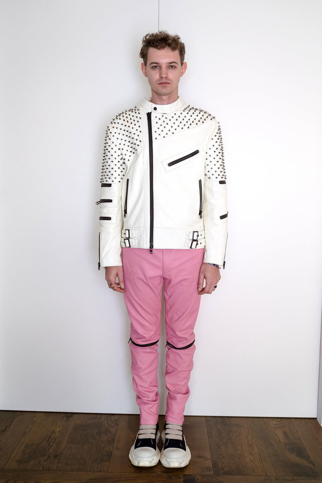 Nominal London White Leather Studded Biker Jacket