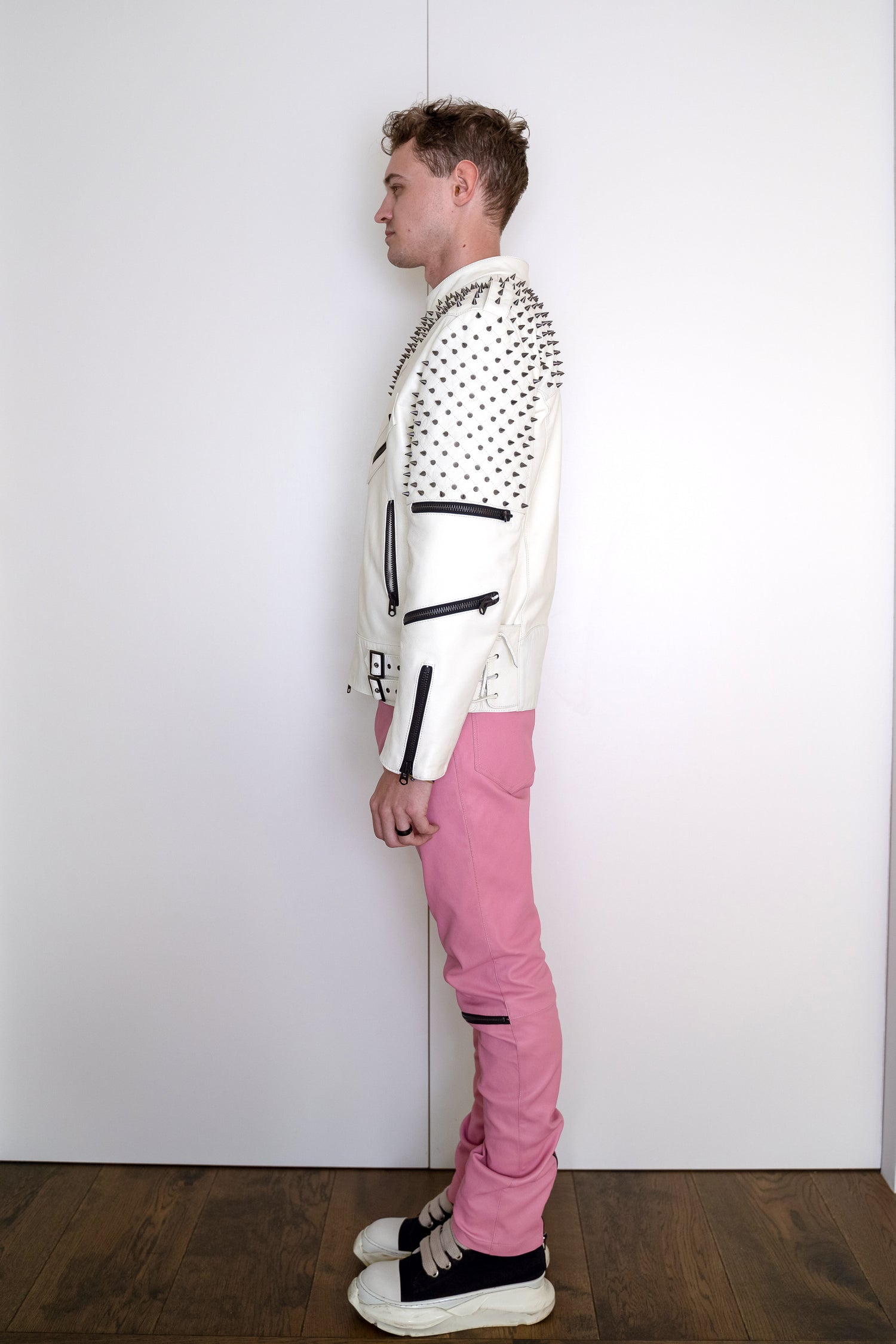 Nominal London White Leather Studded Biker Jacket