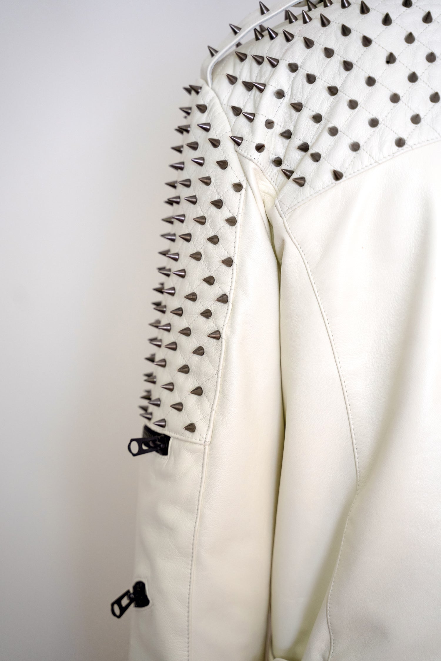 Nominal London White Leather Studded Biker Jacket