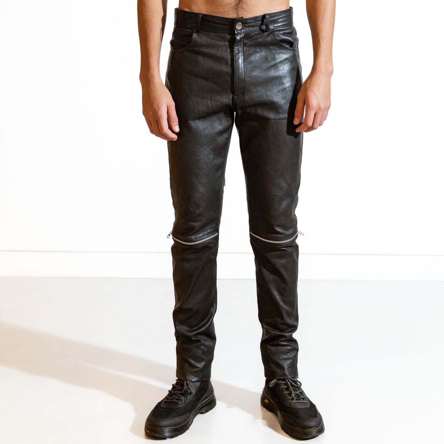 Black Leather Biker Trousers