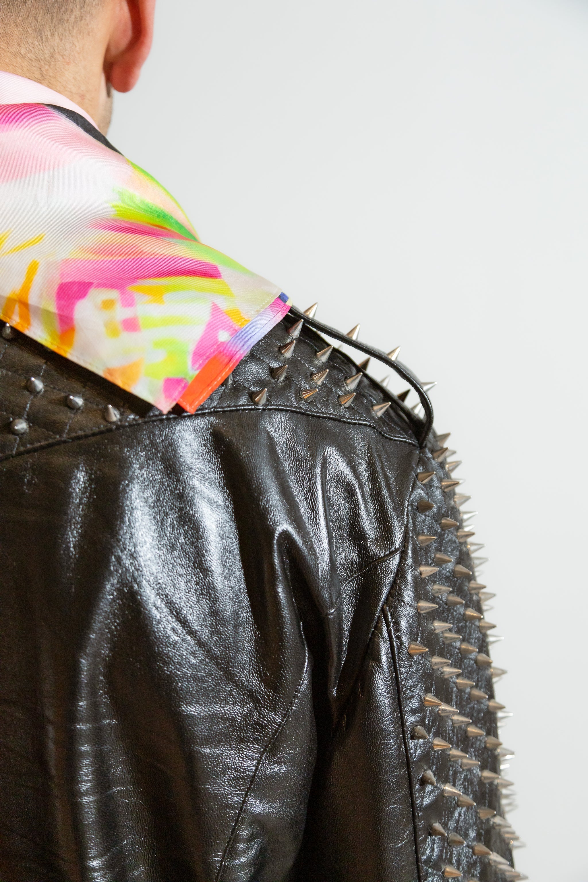 Black spike hotsell leather jacket