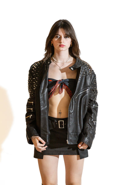 Nominal London Black Leather Studded Biker Jacket