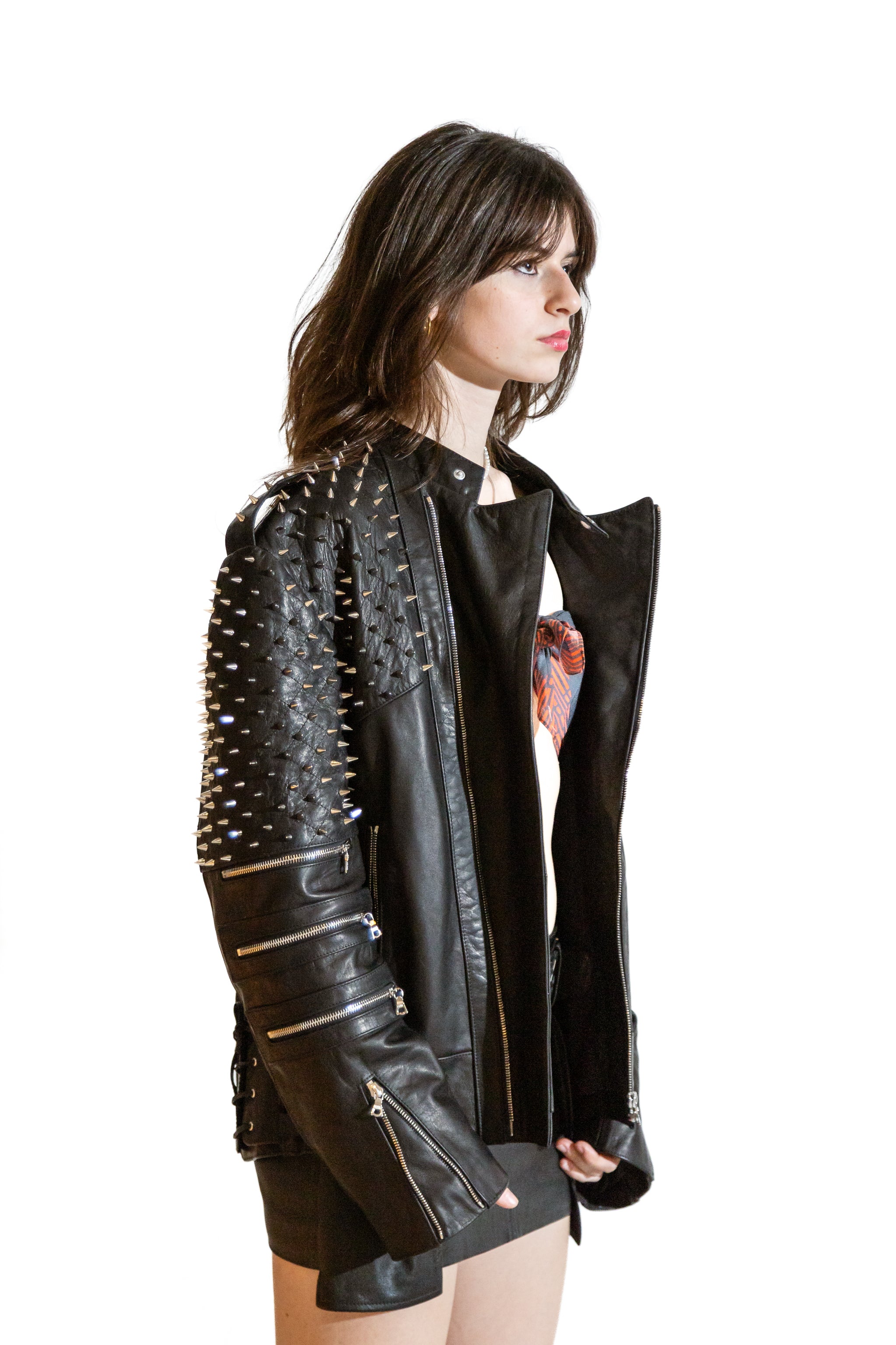 Nominal London Black Leather Studded Biker Jacket - Feminine Style