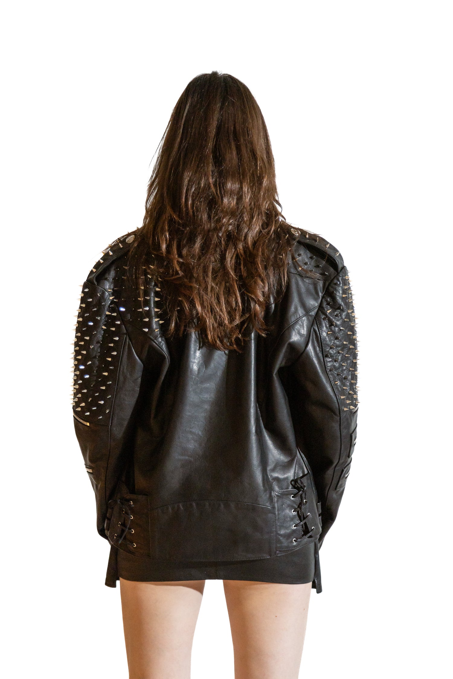 Nominal London Black Leather Studded Biker Jacket - Feminine Style