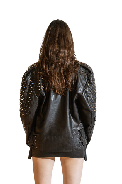 Nominal London Black Leather Studded Biker Jacket