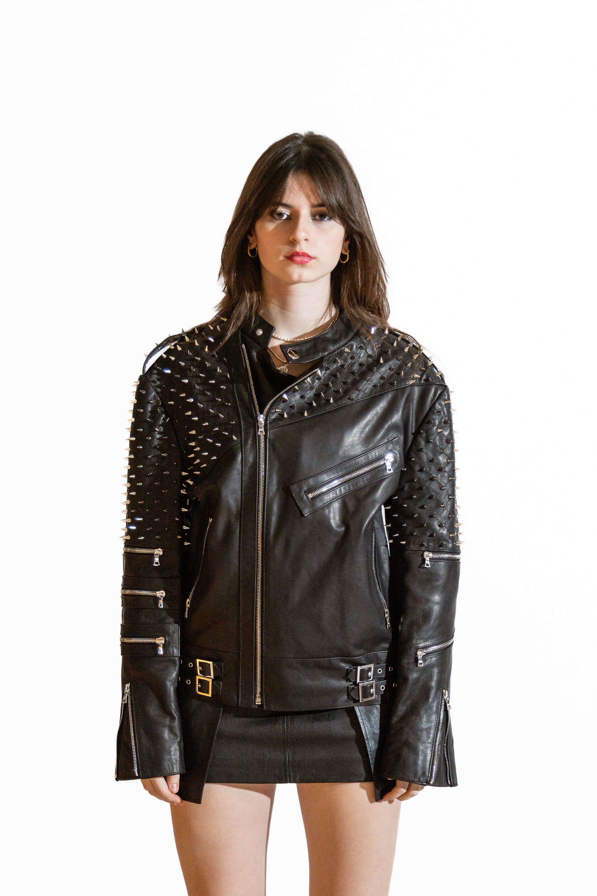 Nominal London Black Leather Studded Biker Jacket