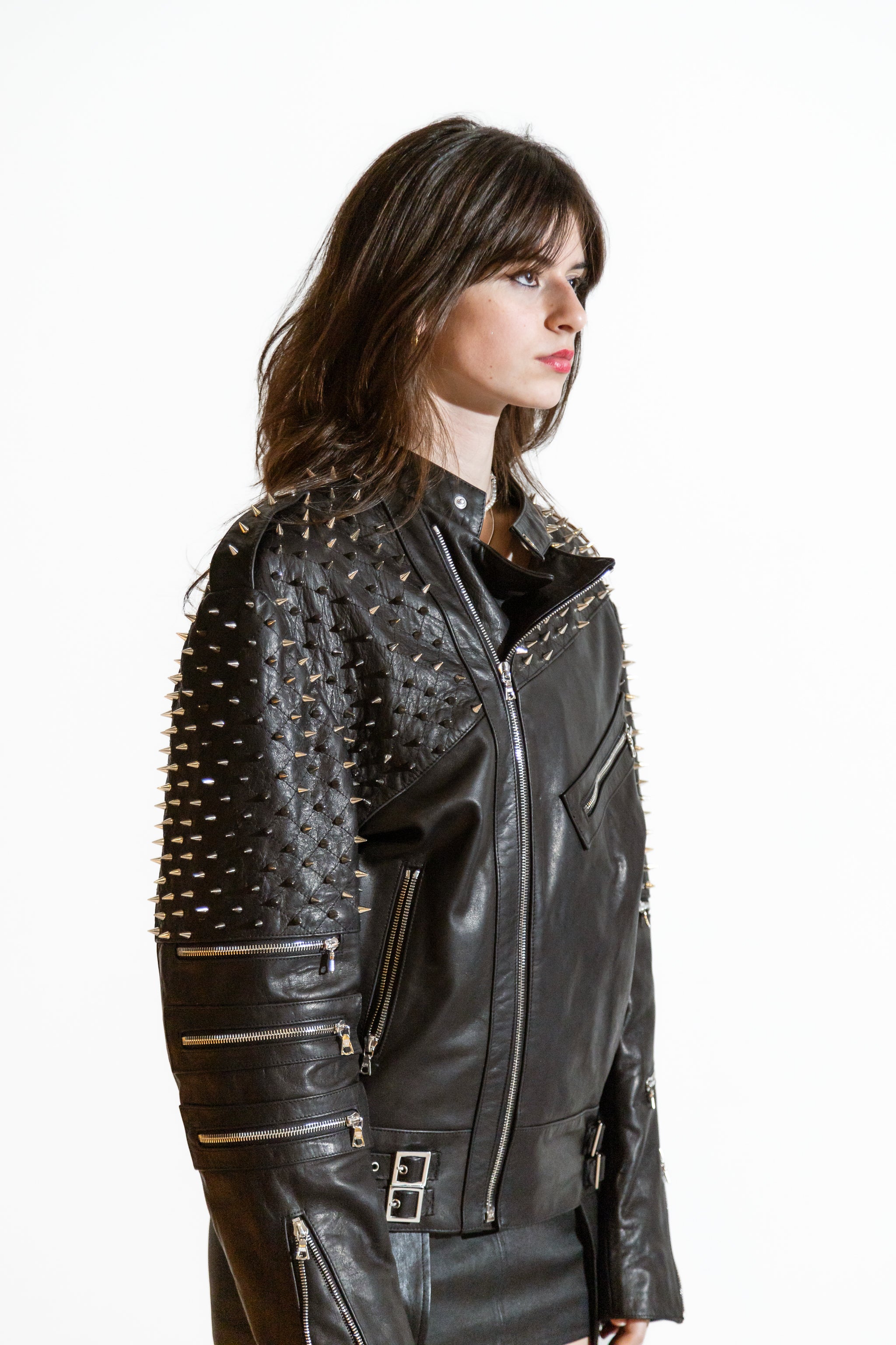 Nominal London Black Leather Studded Biker Jacket